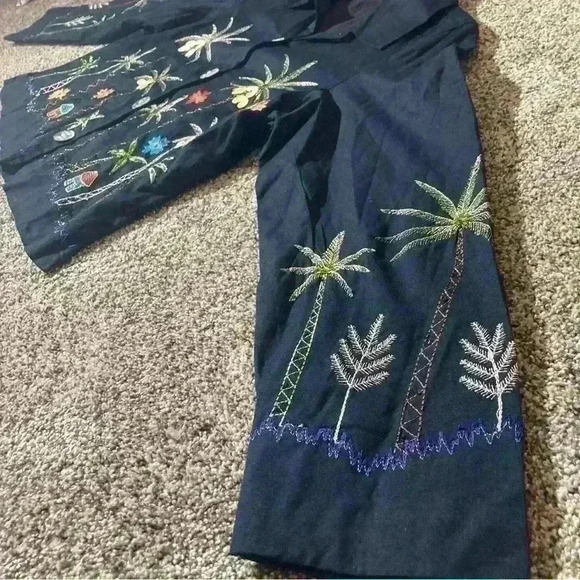 New Direction Jacket Womens Size L Black Embroidered & Beaded- Island Theme - Picture 2 of 9